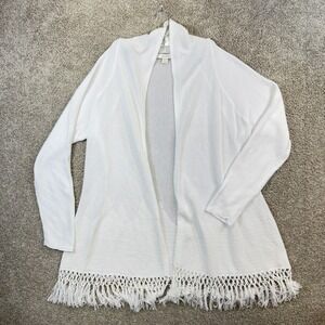 Lilly Pulitzer Tatum Cardigan Women XXL White Open Front Fringe Knit Sweater